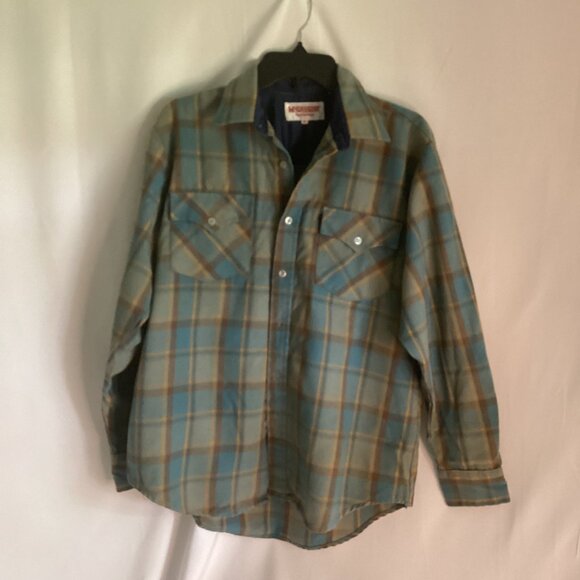 McGregor Sportswear Plaid Button-Down Shirt – Blue/Brown – Size M – 28" Length - Picture 2 of 7